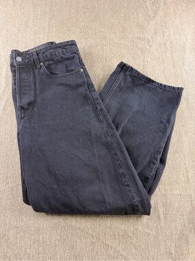 H&M High-Waisted Wide Leg Button Fly Denim Jeans Dark Grey Size 8